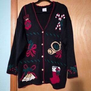 🎄UGLY Holiday Sweater Festive Cardigan, Sz L 🎄